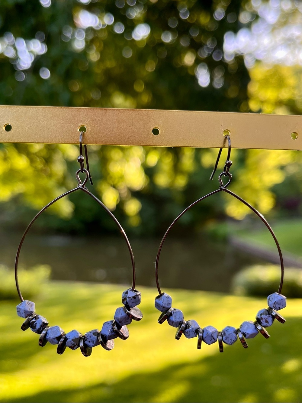 Marlyn Schiff Blue Beaded Hoop Earrings | Lightweight Statement Hoops